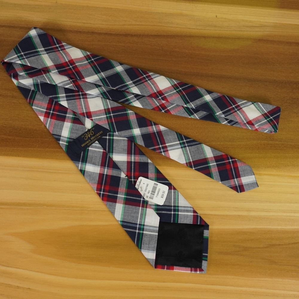 Brooks Brothers 346 Preppy Plaid Red White & Blue Cotton Tie Mens Necktie NWT - Picture 2 of 6